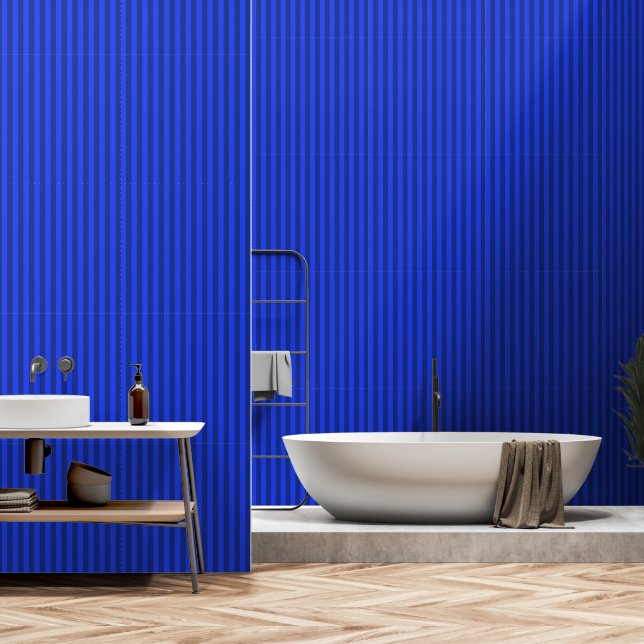Papier Peint Bleu Cobalt Et Bleu Dusté Marine Bleu Stripes (Salle de bain)