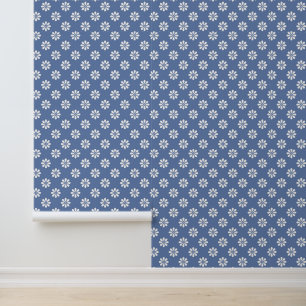 Papier Peint Bleu d'ardoise avec Motif de marguerites blanches