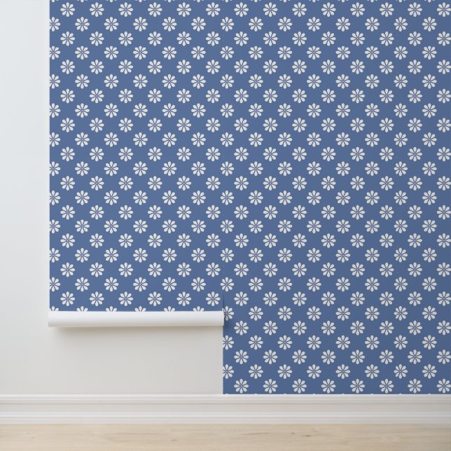 Papier Peint Bleu d'ardoise avec Motif de marguerites blanches (Application)