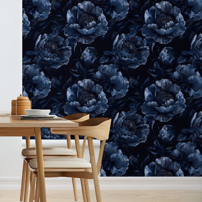 Papier Peint Bleu de la Marine grandes pivoines (Créateur téléchargé)