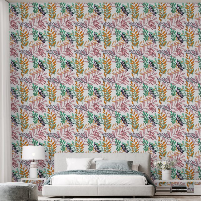 Papier Peint Bleu feuille Turquoise (Chambre à coucher)