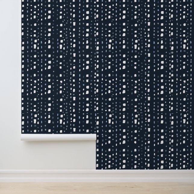 Papier Peint Bleu foncé Marine Blanc abstrait formes (Application)