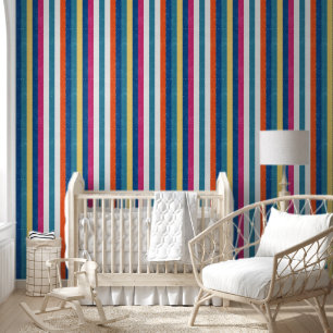 Papier Peint Bleu framboise Orange Jaune Blancs Motif