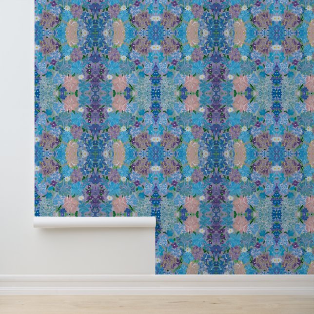 Papier Peint Bleu Haze floral Peel & Stick (Application)