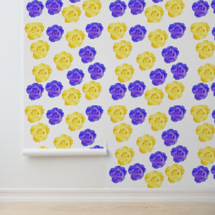Papier Peint Bleu Jaune Floral Rose Motif Boho Chic coloré