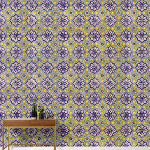Papier Peint Bleu Motif Fleurs jaunes