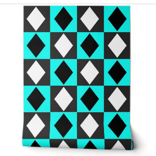 Papier Peint Bleu noir blanc Diamant Rhombus