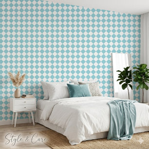 Papier Peint Bleu Œuf de Robin et Motif Chevron Blanc Classique