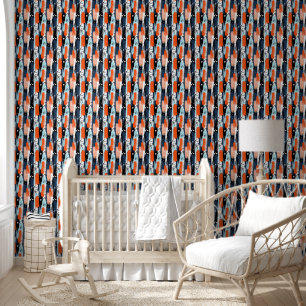 Papier Peint Bleu orange brosses Motif Abstrait