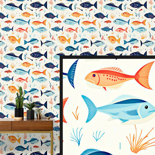 Papier Peint Bleu & Orange Poisson
