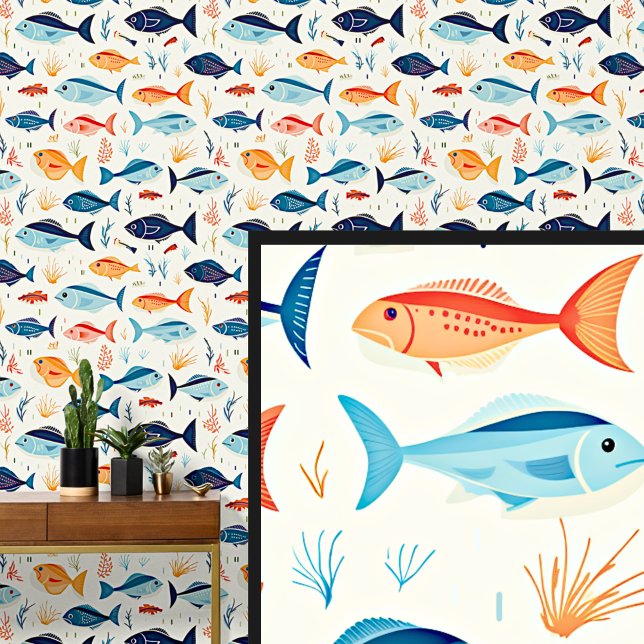 Papier Peint Bleu & Orange Poisson (Créateur téléchargé)