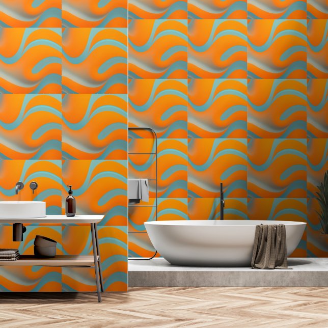 Papier Peint Bleu-Orange vagues déformées (Salle de bain)