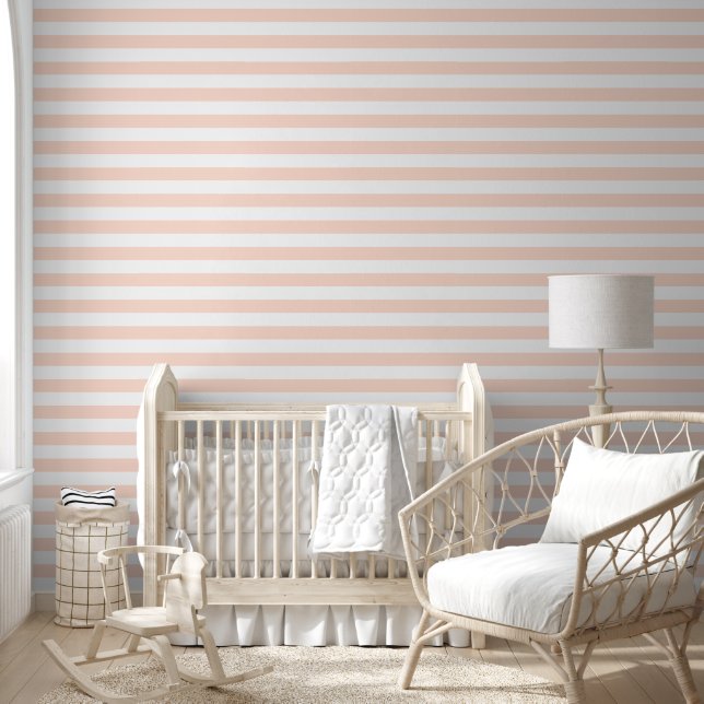 Papier Peint Bleu rose et blanc Large bandes horizontales (Enfants)