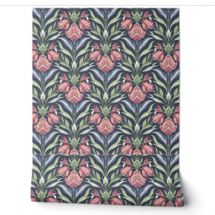 Papier Peint Bleu rose Vert Floral Art Nouveau