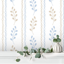 Papier Peint Bleu Tan Taupe Élégant Feuil Moderne Floral