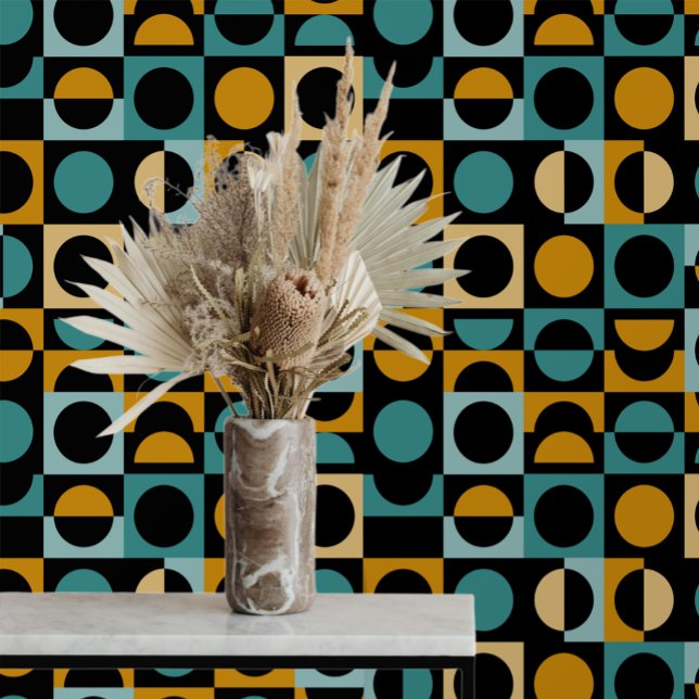 Papier Peint Bloc Abstrait moderne orange noir Turquoise (Modern Bold Abstract Block Orange Black Teal Wallpaper from Ricaso. Colorful paper for trendy home )