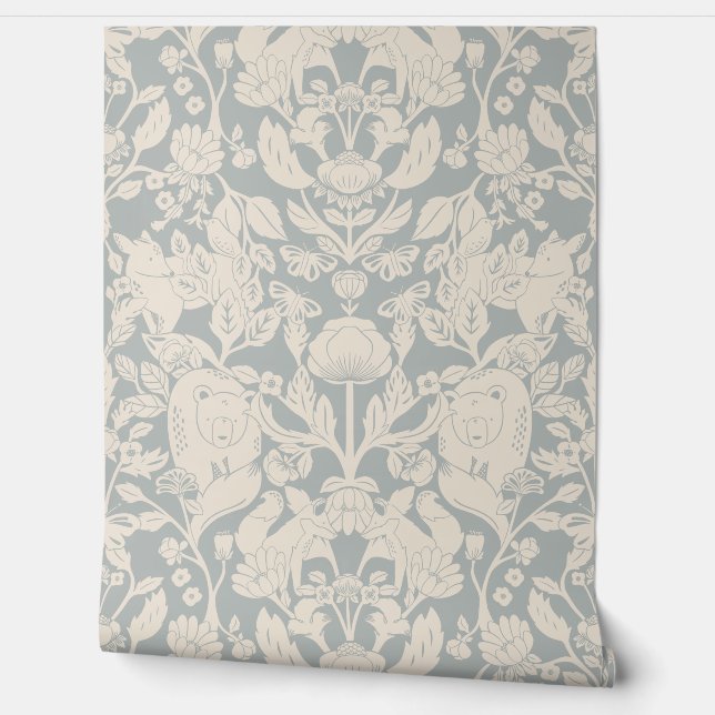 Papier Peint Bloc de bois beige et bleu Imprimer Damas (Déroulement)