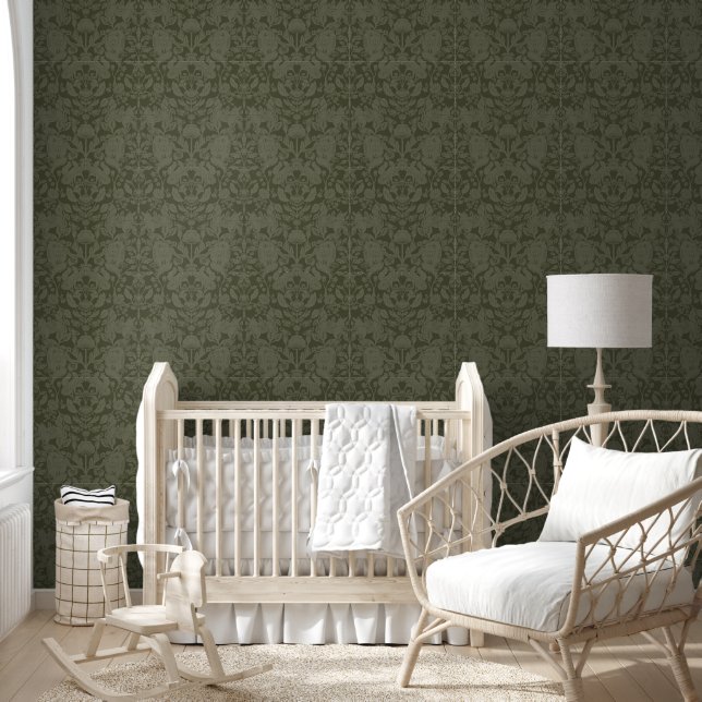 Papier Peint Bloc vert foncé en bois Imprimer Damas (Enfants)