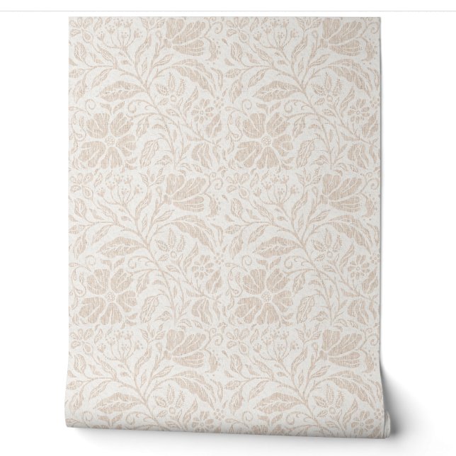 Papier Peint Blocage imprimé floral neutre beige blanc (Déroulement)