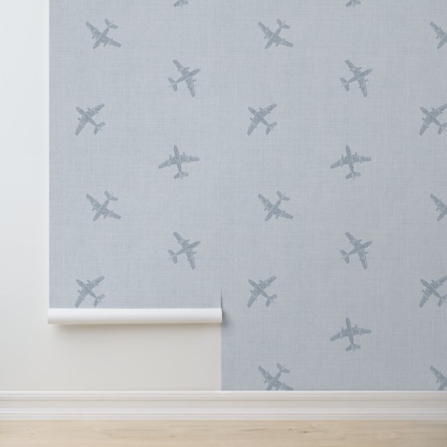 Papier Peint Blue Airplane Travel Baby Nursery (Application)