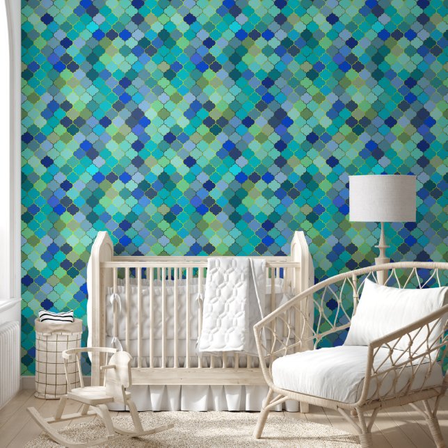 Papier Peint Blue Aqua Moroccan Mosaic Pattern (Enfants)