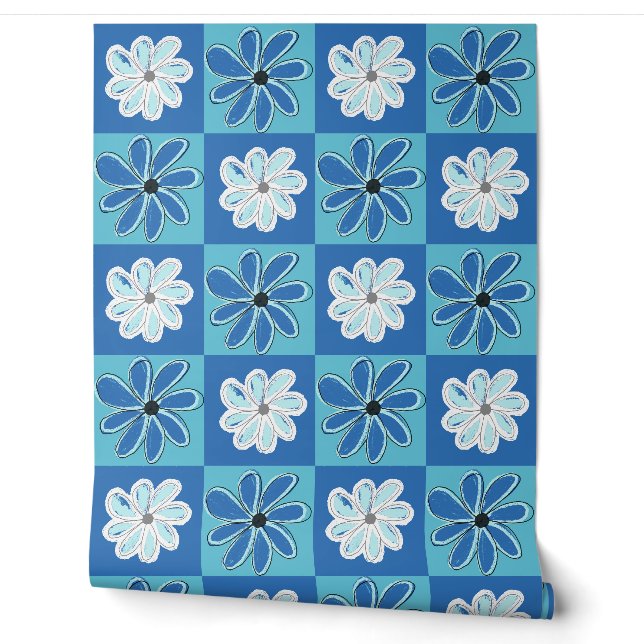 Papier Peint Blue Bloomed Lines - Ligne bleue Sang (Déroulement)