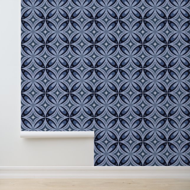 Papier Peint Blue Geometric Pattern Retro Style (Application)