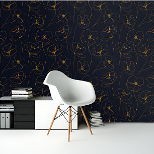 Papier Peint Blue Golden Daisy Floral Motif botanique