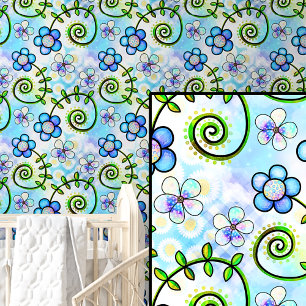 Papier Peint Blue Green Purple & Aqua Fleurs florales Abstraite