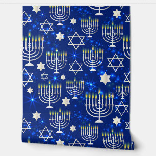 Papier Peint Blue Happy Hanoukka Star De David Menorah Moderne