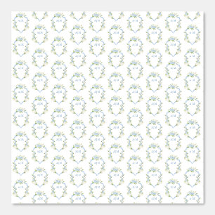 Papier Peint Blue Hydrangea Crest Mariage Monogramme Vintage
