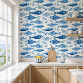 Papier Peint Blue Sardines Coastal 