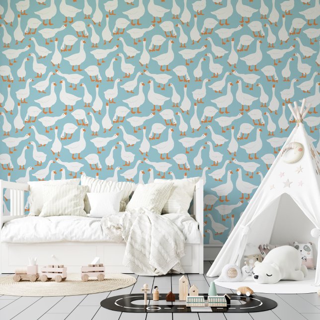 Papier Peint Blue White Fun Geese Seamless Pattern (Créateur téléchargé)