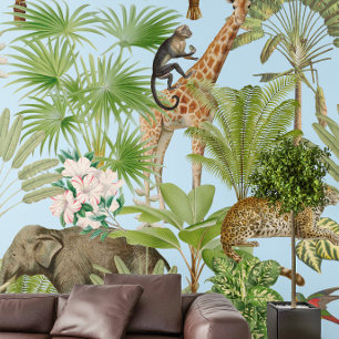 Papier Peint Bohême Tropical Safari Animaux Palms Motif