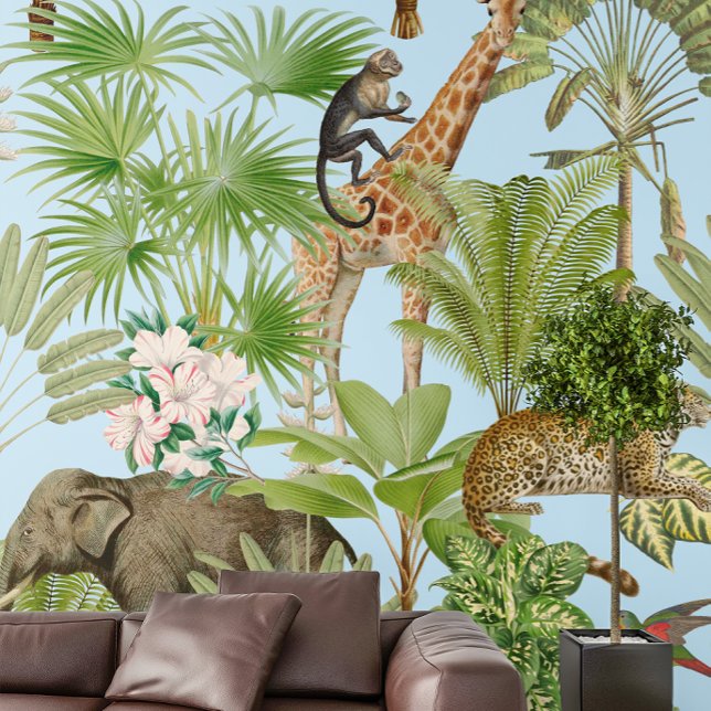 Papier Peint Bohême Tropical Safari Animaux Palms Motif (Créateur téléchargé)