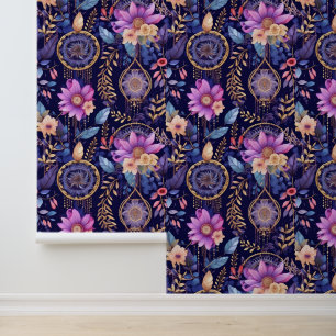 Papier Peint Boho attrape rêve carrelé motif floral