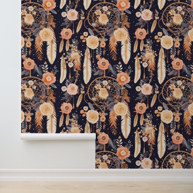 Papier Peint Boho attrape rêve carrelé motif floral (Application)