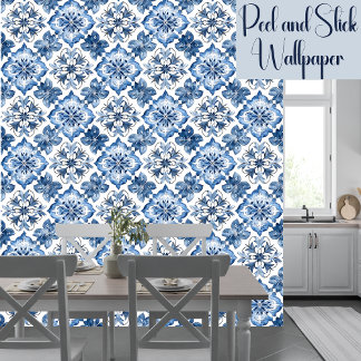 Papier Peint Boho Bleu Motif Méditerranéen Peel Et Bâton