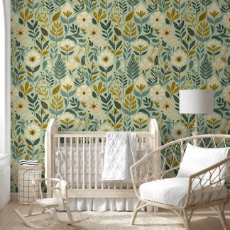 Papier Peint Boho du milieu du siècle Floral Fleurs Fleurs sauv