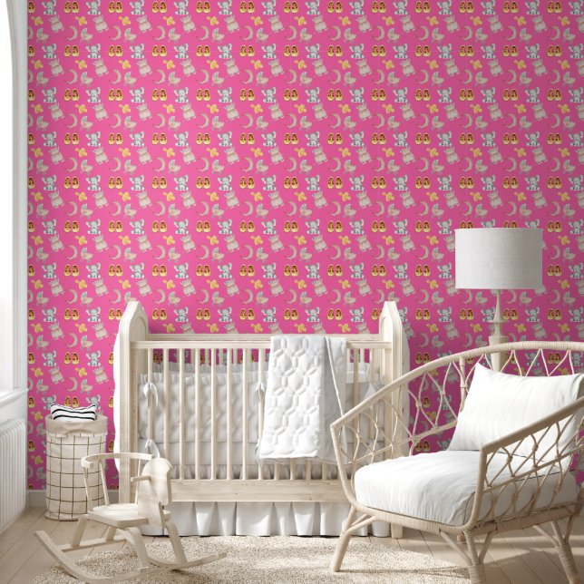 Papier Peint Boho Elephant Moon Buggy Bright Rose Girl Nursery (Enfants)
