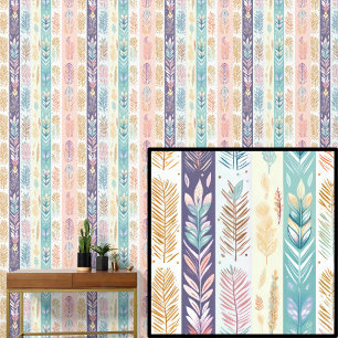 Papier Peint Boho Feathers Pastel Colors rayés