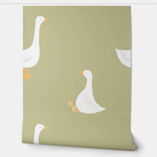 Papier Peint Boho Goose Duck Blanc Beige Sage Green Nursery