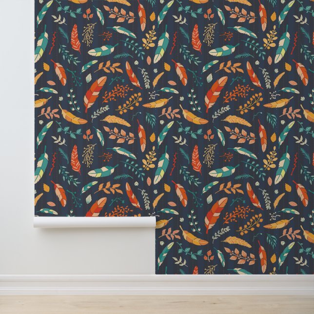 Papier Peint Boho Hippie Motif de plume (Application)