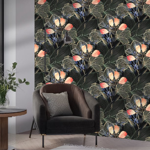 Papier Peint Boho moderne foncé élégant Floral Noir