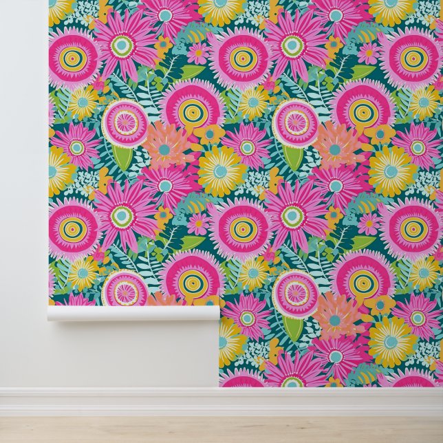 Papier Peint Boho style fleurs roses (Application)