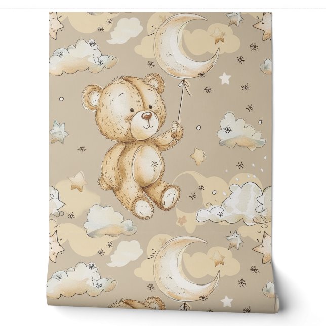 Papier Peint Boho Teddy Bear Motif Baby Nursery Room (Déroulement)