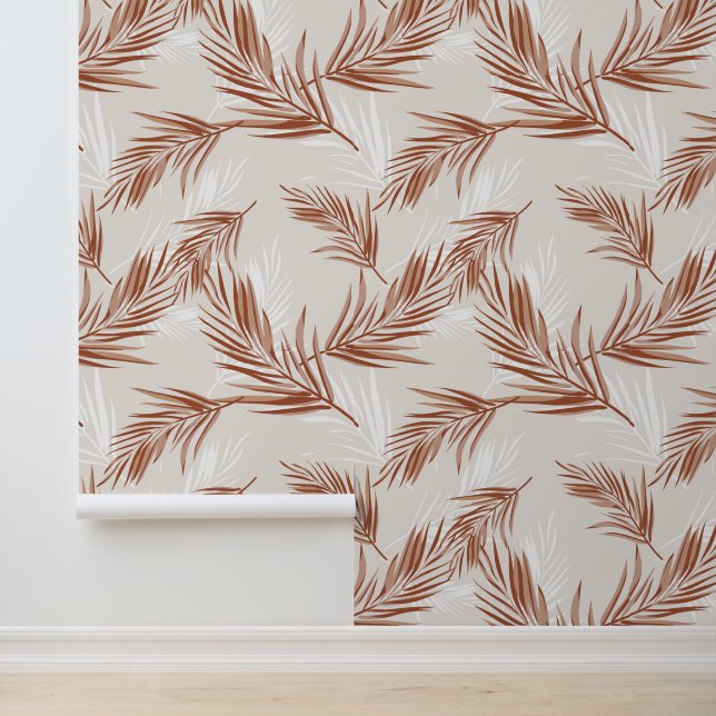 Papier Peint Boho Terracotta Grey Leaf Imprimer Motif (Application)