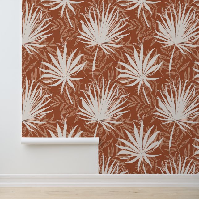 Papier Peint Boho Terracotta White Palm Leaf Motif d'impression (Application)