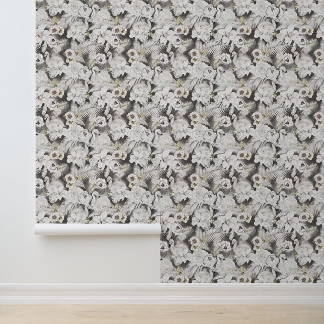 Papier Peint Boho Tropical Florals Flamants roses Palm Feuilles (Application)