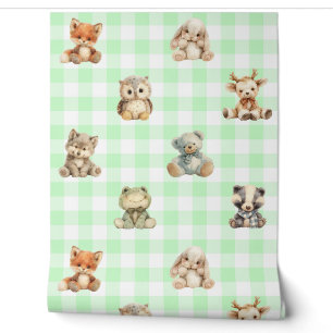 Papier Peint Bois Animaux Jouets Green Plaid Baby Nursery